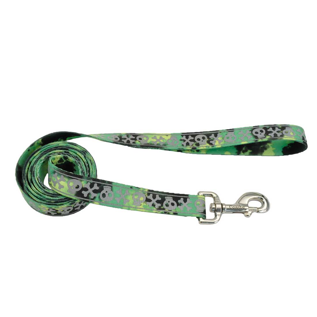 Coastal LazerBrite Green Skulls Patterned 6' Dog Leash | PET-TOPIA