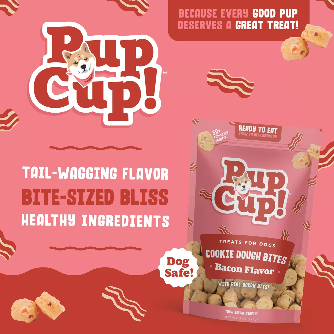 PupCup! Bacon Cookie Dough Bites All Life Stages Frozen Dog Treats
