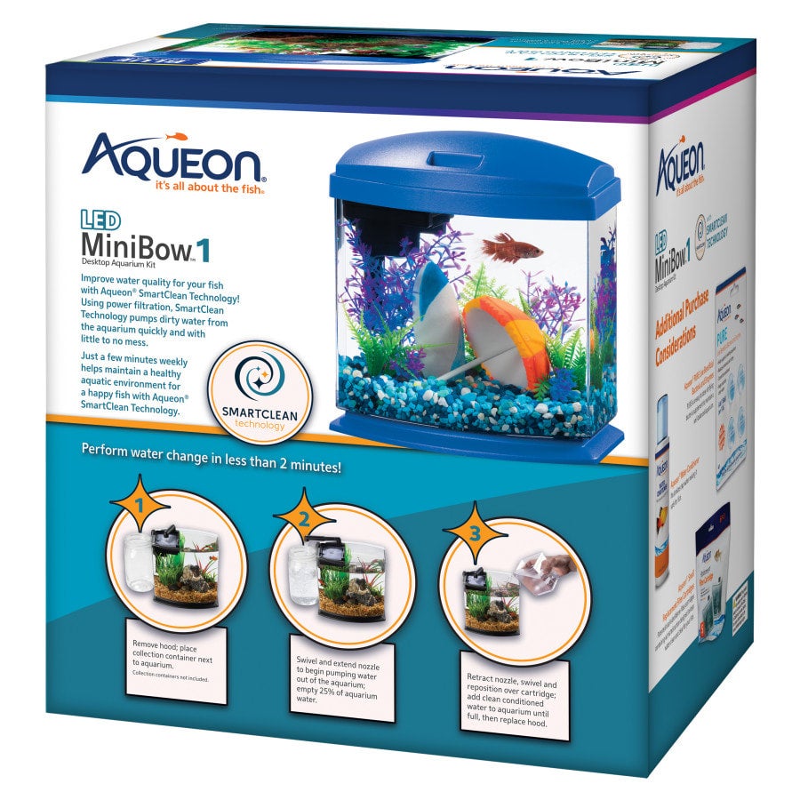 Aqueon LED MiniBow Small Aquarium Fish Tank Kit with SmartClean Technology,  Blue, 1 Gallon