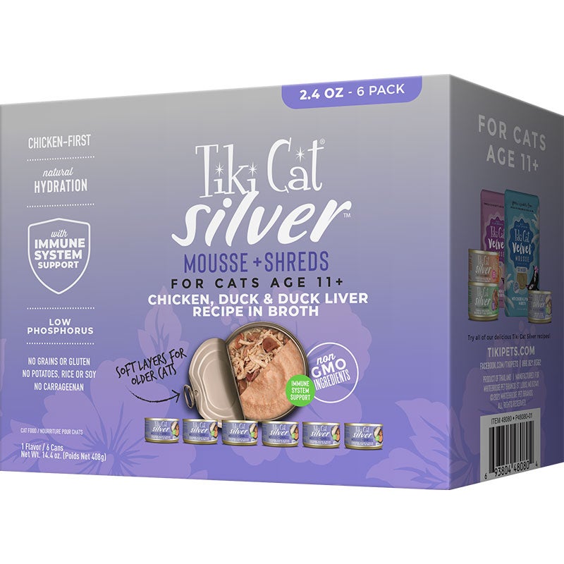 Tiki Cat Silver Senior Mousse Shreds with Chicken Duck Duck